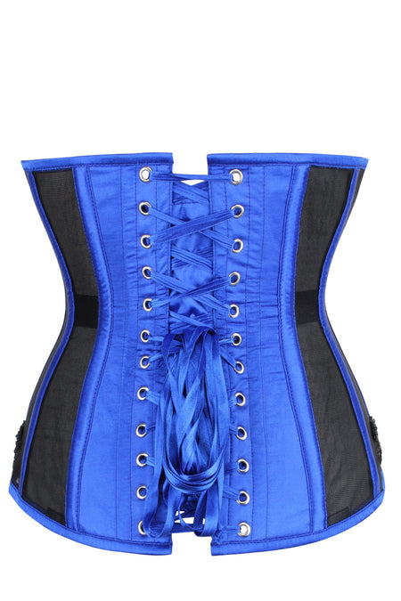 Blue Satin & Mesh Longline Underbust Corset