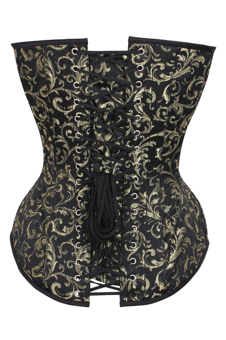 Long Gold Brocade Pattern Corset With Hip Gores