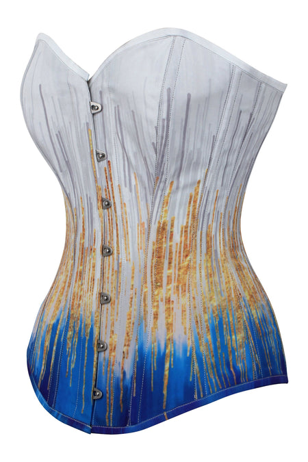 Blue and Gold Longline Overbust Corset