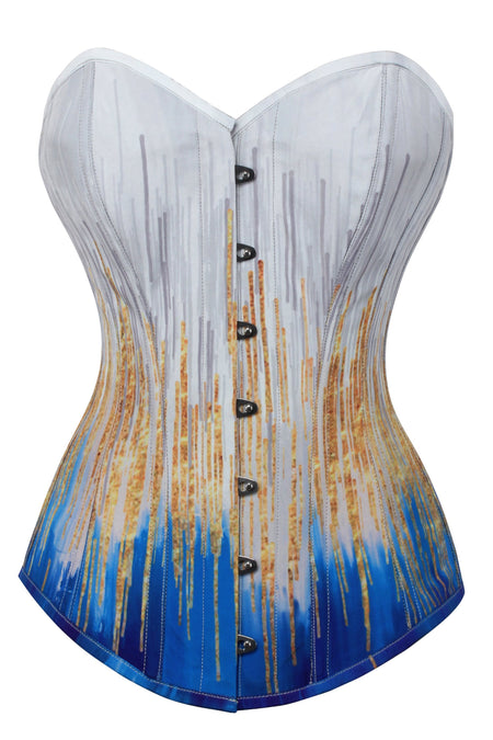 Blue and Gold Longline Overbust Corset